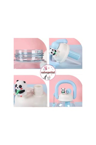 Panda Su Matarası Kawaii Suluk Panda Figürlü Su Şişesi Panda Matara Pipetli Matara Aroma Filtresi Detox Filtreli Charmlı Sevimli Panda Suluk 800ml Mavi