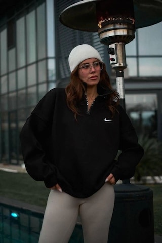 Velmora Fashion Kadın Yarım Fermuarlı Üç İplik Şardonlu Pamuklu Sweatshirt - Siyah