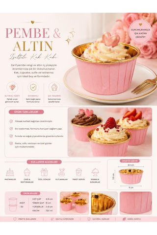 Pembe Gold Parlak Metalize 25'li Muffin Cupcake Kek Kapsülü