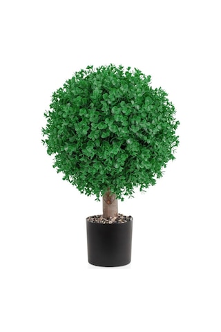 Siyah Plastik Saksıda Uzun Top Şimşir Yapay Ağaç
