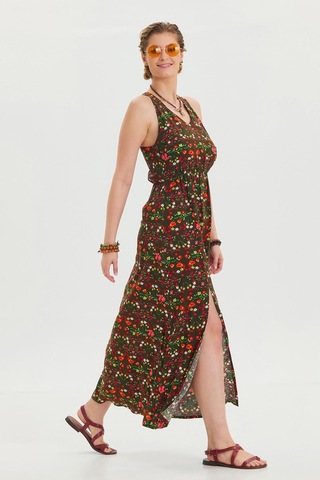 V Yaka Yırtmaçlı Günlük Elbise Yeşil