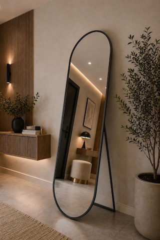 Effe Siyah Metal Çerçeveli 180x60 Cm Elips Model Ayaklı Boy Aynası
