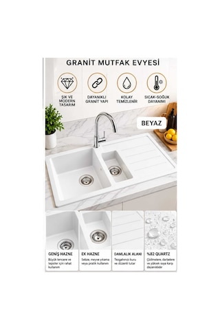 Granit Evye Zuma Series Beyaz Renk 1,5 Göz En :1000mm Boy :500mm Derinlik :200 Mm