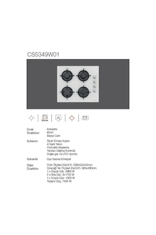 Silverline BO6501W01 - CS5349W01 - 3481 Flam 60 Beyaz Ankastre Set