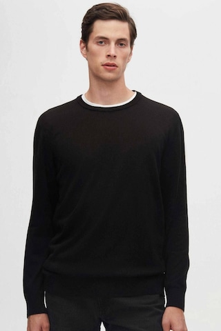 Regular Fit Siyah Tüylenme Yapmayan Bisiklet Yaka Triko Kazak Siyah