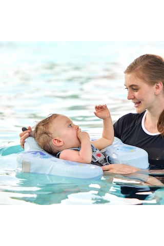 Mambobaby Yüzme Simidi - Mavi Kelebek, Emniyetli, Gölgelikli Ve Ayak Destekli