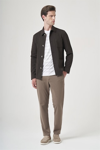 İmza Kahverengi Berberi Yaka Çizgili Desen Gofreli Slim Fit Casual Mont 1007260153