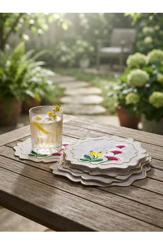 Fleur Embroidered Kokteyl Peçetesi-white