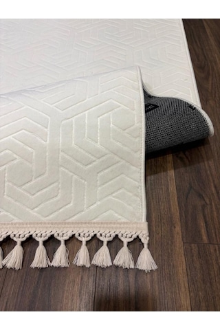Dinarsu Armoni Düz Krem Kaymaz Tabanlı Kesme Kabartmalı Yıkanabilir Salon Koridor Hali