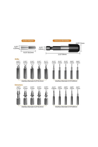 Tangshopping Kırık Vida Sökme Seti-22 X Kolay Çıkarılabilen Vida Çıkarma Seti-gri