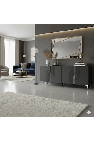 Ka1804as Meyra180 Konsol, Kahve Köşesi, Tv Sehpası Antrasit-sılver 180cm Antrasit-sılver