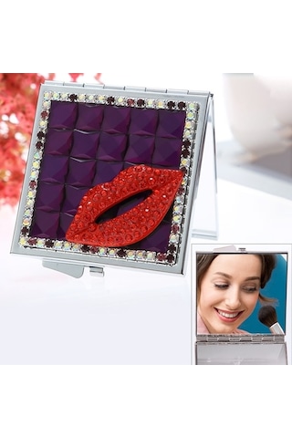 Flybuy El Yapımı Elmas Mini Ayna Taşınabilir Çift Taraflı Küçük Ayna, Yakut Kırmızı Renk Diğer