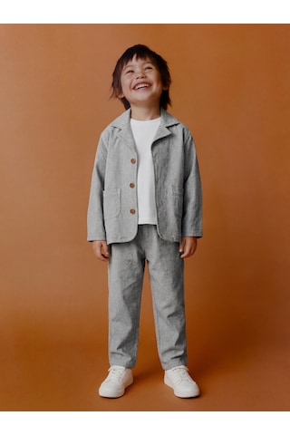 Erkek Çocuk Pamuklu Gri Klasik Ceket Takım - Blazer Ceket & Pantolon + 3'lü T-shirt Set Gri