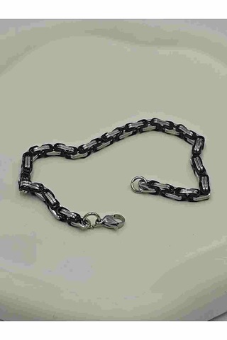 Kararmaz Çelik Erkek Favori Bileiklik Gümüş - Siyah