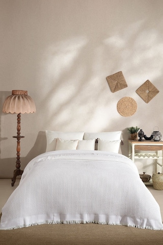 Elart Ruffle Pike Çift Kişilik 220x240 Cm Beyaz Beyaz