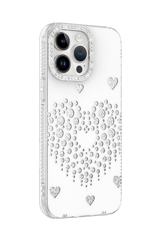 Apple iPhone Uyumlu 14 Pro Max Kılıf Damla Taşlı Zore Rivas Sert Pc Kapak - Beyaz