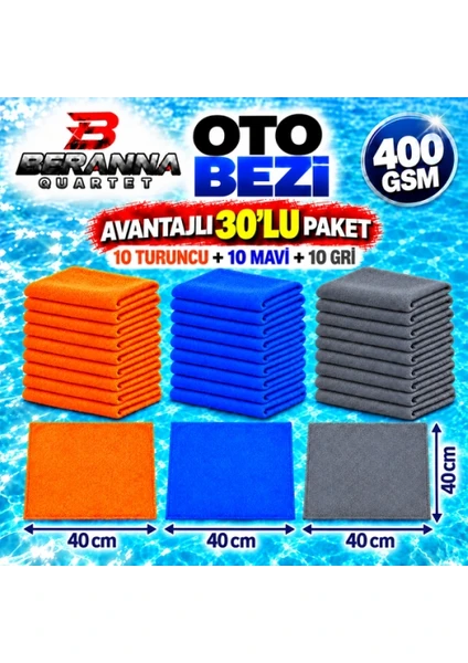 Mikrofiber Oto Kurulama Bezi Karma Renk 40 40 Cm 400 Gsm Kalın Dokulu Avantajlı 30 Lu Paket Beranna Quartet