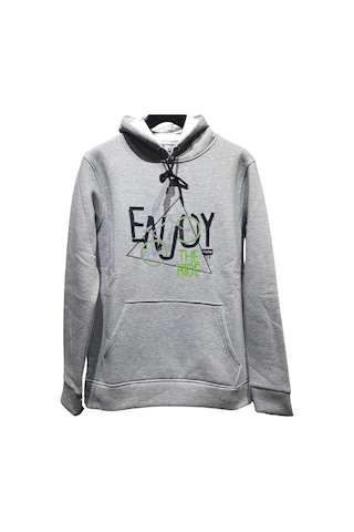 Fuba Kapşonlu Sweat Enjoy Gri Gri
