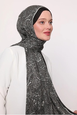 Luvensara Desenli Şal Beyaz-siyah Çok Renkli