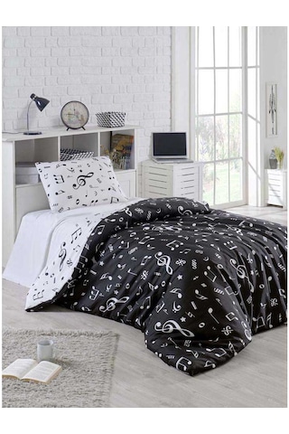 Eponj Home Kolay Ütülenir Nevresim Takımı Tek Kişilik B-W Melodiy