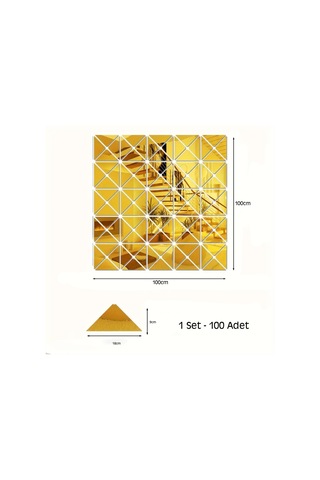 Üçgen Kesim Kare Pleksi Ayna 9x18cm 1 Set 100 Adet - Gold Gold