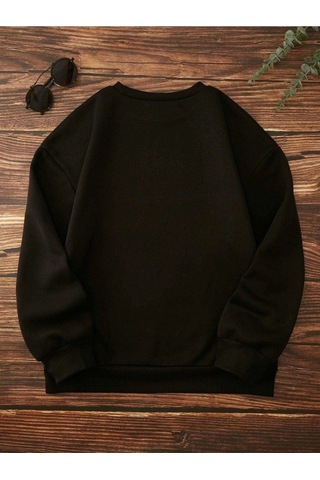 Yes Im Cold Baskılı Sweatshirt - Siyah Bisiklet Yaka Oversize Tasarım Trend Siyah