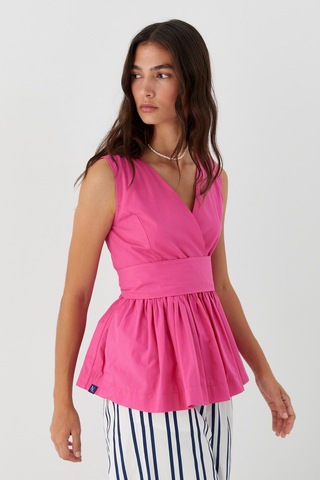 Kuşak Bağlamalı Kolsuz Bluz Fuşya FUŞYA