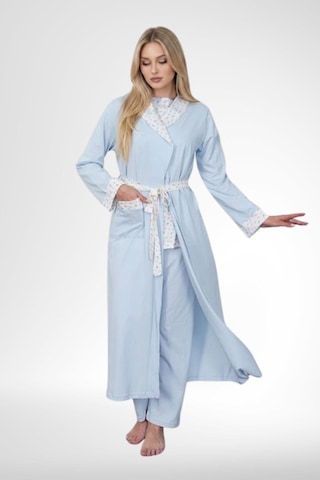 Mecit Pijama Mecit 6397 Mavi Kadın Uzun Sabahlıklı Pijama Takımı