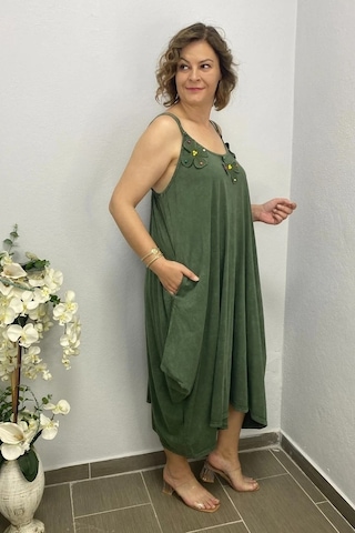 Mia Butik Büyük Beden Haki Pamuklu Şalvar Kesim Çiçekli Elbise Haki
