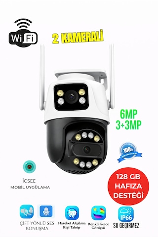 Çift Lensli 360 Ptz Wifi Güvenlik Kamerası Ip66 Su Geçirmez, Çift Yönlü Sesli, Gece Görüşlü, Duvar & Tavan Montajlı Smart Kamera