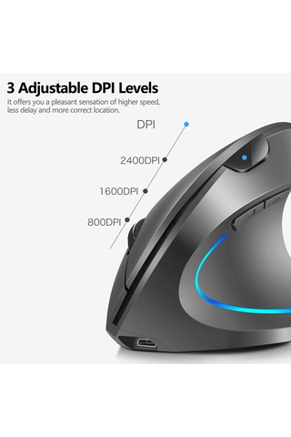 Yaozixa Dikey Ergonomik Kablosuz Fare - 2.4g+bt5.1, 3 Seviye Dpı 800-2400 , Şarj Edilebilir, Rgb Işıltı, Gri