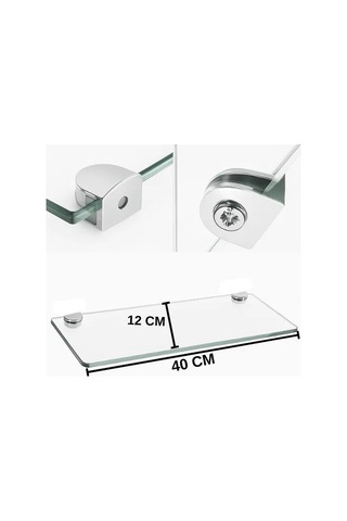 Pleksi Hayalet Raf 8mm Banyo Mutfak Düzenleyici Metal Bağlantılı Şeffaf Raf - 40 Cm Bant Marketim