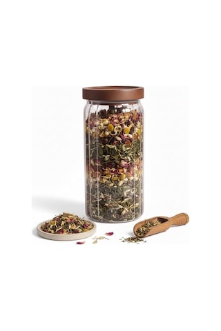 Akasya Kapaklı Çizgili Cam Kavanoz 1000ml /1 Litre Hava Geçirmez, Modern Fitilli Tasarım Gıda Saklama Kabı Kahve, Çay, Kuruyemiş Ve Bakliyat Kavanozu 9x20cm 7009