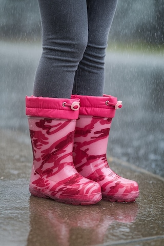 Minibonito Unisex Çocuk Kamuflaj Desenli Yağmur Çizmesi Pembe