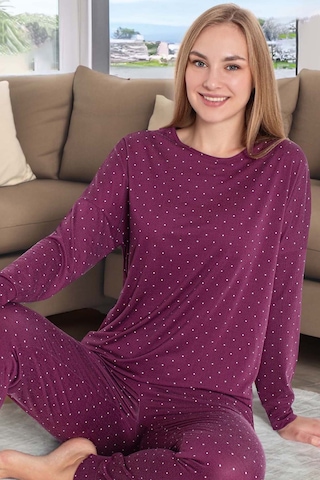 Aydoğan Kadın Puantiye Desen Uzun Kol Pijama Takımı 240987 Mürdüm MÜRDÜM