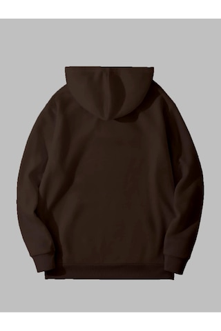 Harmandar Üç İplik Ying Yang Baskılı Unisex Kahverengi Kanguru Cepli Kapüşonlu Sweatshirt Hoodie Yingyangkahverengisweat