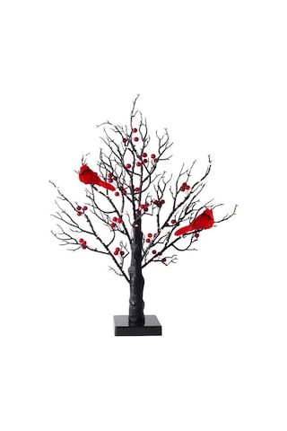 Geeroyoo Led Aydınlatmalı Kırmızı Kuş Ve Meyve Desenli Orman Dekorasyon Lambası - Noel, Yılbaşı, Partiler İçin Isıklı Ambiyans Oluşturucu Tahtaüstü Dekoratif Işık Kırmızı