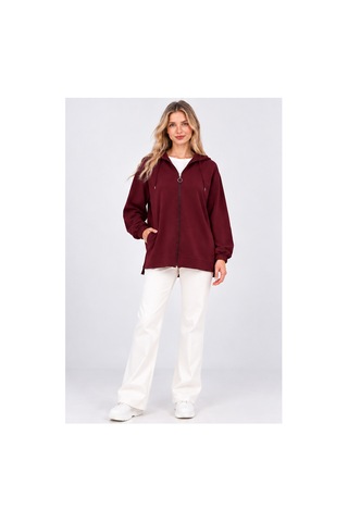 Fiolin Kristal 2 İplik Salaş Fermuarlı Sweatshirt Bordo