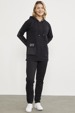 Rahat Kalıp Büyük Cepli Eşofman Takım - Siyah 001