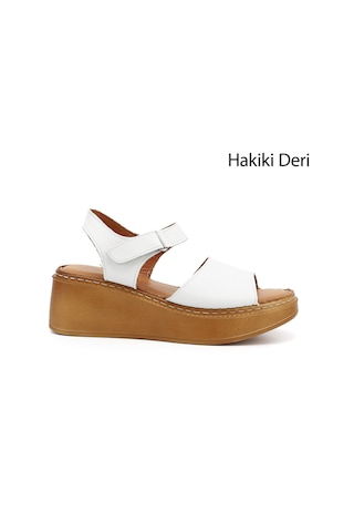 Gönderi(R) Gönderi R Beyaz Dolgu Taban Hakiki Deri Sandalet Beyaz