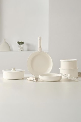 Cookpro Beige 15 Parça Ayrılabilen Saplı Iç Içe Geçebilen Indüksiyonlu Seramik Kaplama Tencere Seti Beıge Bej