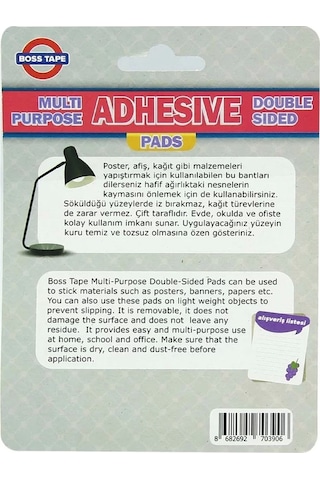 Boss Tape 3906 Çift Taraflı Sök Tak Montaj Bandı Ped 12mmx12mm 48li Blister