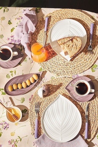 Emsan Leaf 32 Parça 6 Kişilik Kahvaltı/Servis Takımı Beyaz - Mor