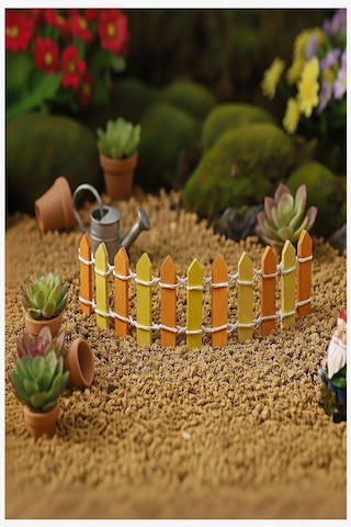 Mini Sarı Renkli Bahçe Çiti 1 Adet 3x60 Cm Teraryum Okul Ev Proje Renkli Minyatür Çit Ahşap Dekor