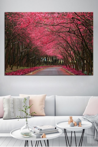 Kiraz Çiçekli Yol Manzara Doğa Tabiat Kanvas Tablo 60 x 40