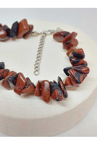 Kahverengi Obsidyen Taşı İri Taşlar Bileklik 52264 Çok Renkli