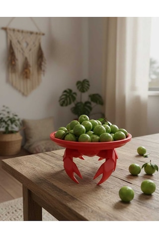Dekoratif Yengeç Figürü Kırmızı Pratik Ev Gereçleri Sunum Tabak 16 X 16 Cm