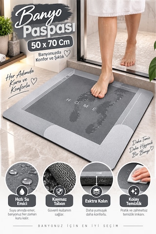 Kaymaz Taban Sihirli Su Emen Banyo, Lavabo Paspası 50 X 70 Cm Banyo Önü Duşakabin Önü Su Emici Sihirli Paspas Karışık-çok Renkli