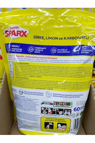 60 Lı Kapsül Asperox Sparx Diamond Bulaşık Makinesi Tableti Sirke Limon Karbonatlı