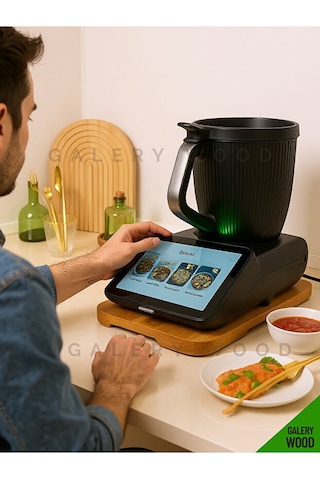 Thermomix Tm7 Slider, Ahşap Kaydırıcı, Masif Tezgah Üstü Stand, Özel Tasarım Ahşap Renkli